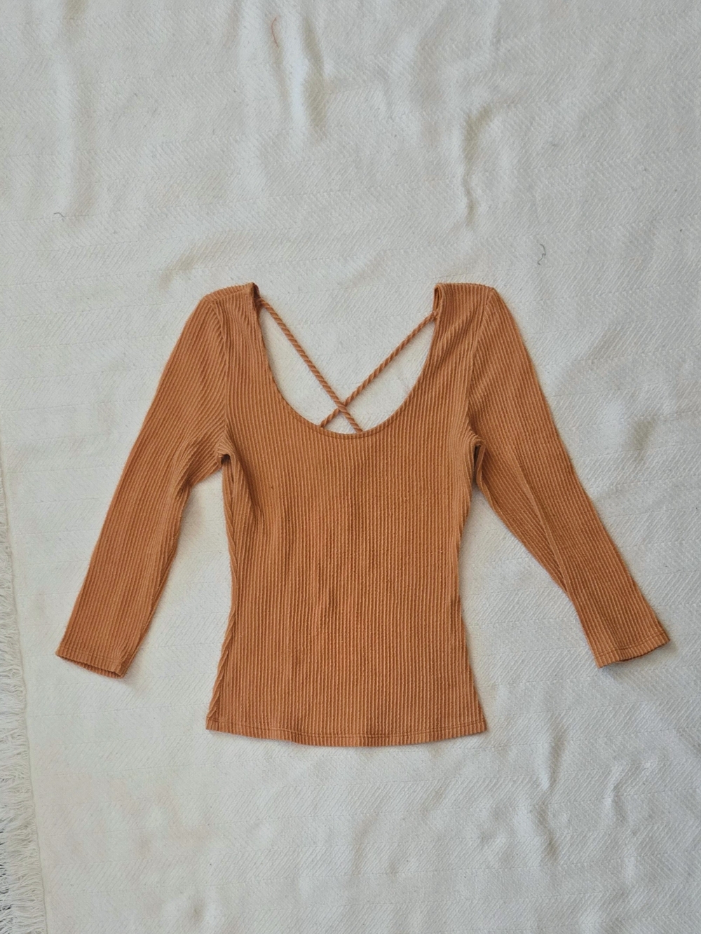 Crisscross Back Ribbed Long Sleeve Top - Yellow Top10